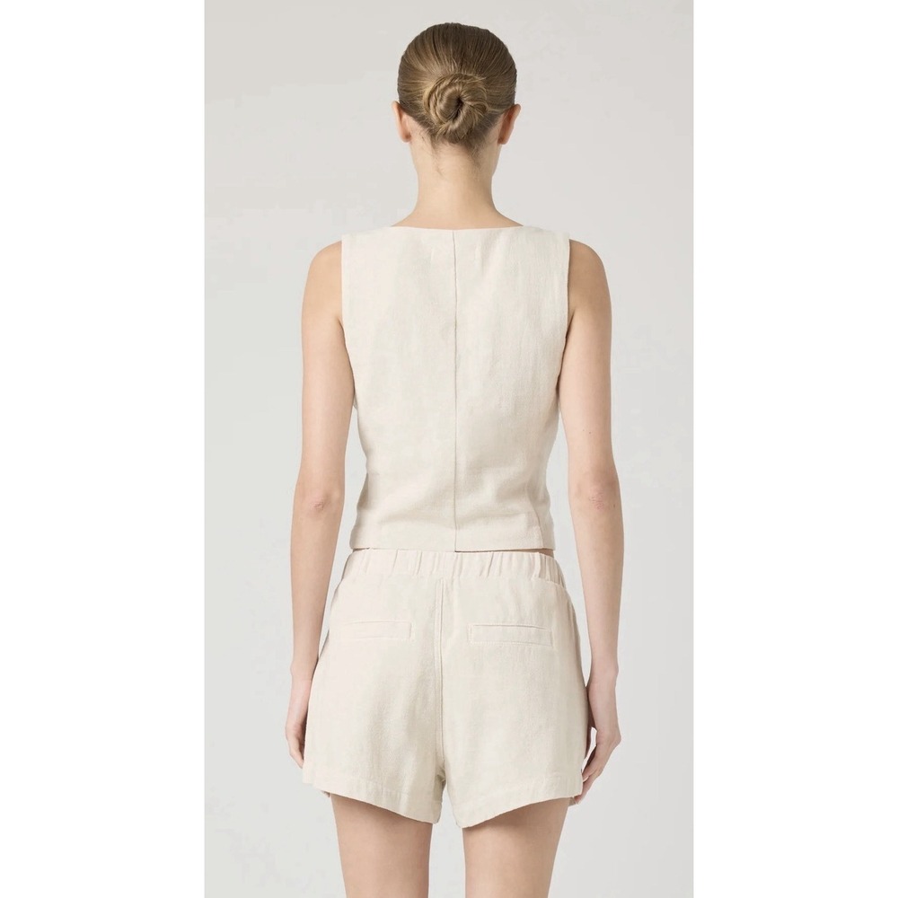 BLANKNYC Button Front Vest Oyster Bar Beige Linen Blend Cropped Scoop Neck M - Picture 2 of 9